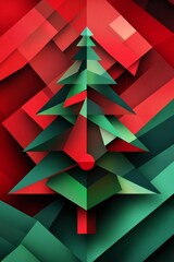 Obraz premium Christmas composition with green origami tree on red and green background, vertical