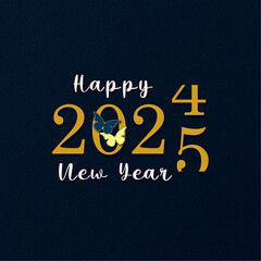 Happy New Year 2025 is Loading Cute Style with Butterflies Concept in Blue Background
