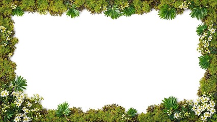 Fresh moss and white flowers bordering empty white space