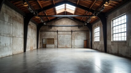 A modern warehouse mockup with open space and industrial design elements