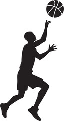 a man playing basketball showcased in a striking silhouette design.