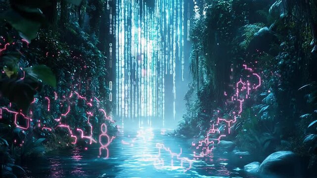 Enchanting Digital Waterfall Seamless Loop Background Animation
