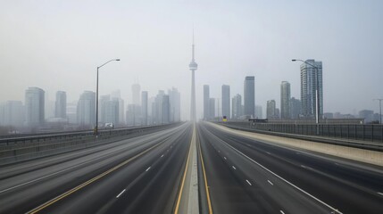 Fototapeta premium Empty express lane on highway during off-peak hours, symbolizing efficiency and opportunity in a calm, uncluttered environment. 