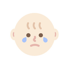 Sad crying newborn baby head. Healthcare, facial expressions, feeling, child care concepts. Flat people character vector design isolated illustrations.