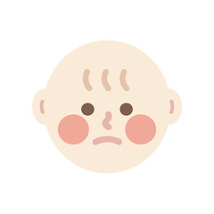 Sad newborn baby head. Healthcare, facial expressions, feeling, child care concepts. Flat people character vector design isolated illustrations.