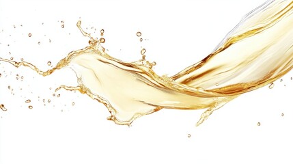 Fototapeta premium Elegant white wine splash in a clear glass, with golden liquid forming artistic shapes, isolated on white