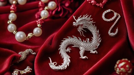 Fototapeta premium Chinese new year jewelry collection with elegant dragon motifs for festive celebrations
