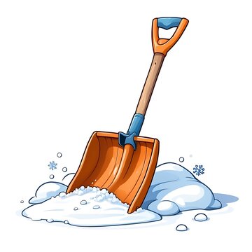 orange shovel in snow cartoon style clip art preview