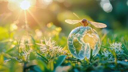 Mosquito on Earth Globe for Ecology