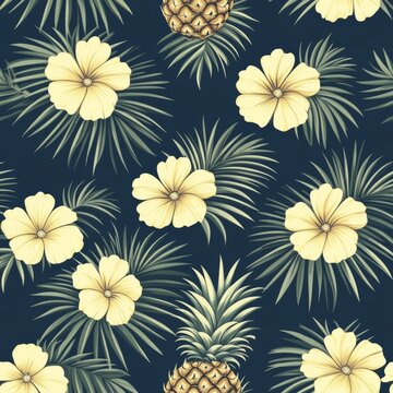 A grunge-infused modern seamless pattern of Hawaiian-style fabric patchwork