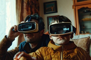 Father-son duo enjoying virtual reality experience together