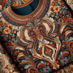 A blouse with a traditional paisley print in rich jewel tones