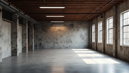 Obraz premium A modern industrial warehouse mockup with expansive open areas