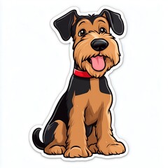 Fototapeta premium cute Airedale Terrier dog sitting cartoon sticker white background 