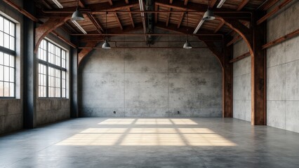 Industrial accents and beams in a spacious warehouse mockup setting