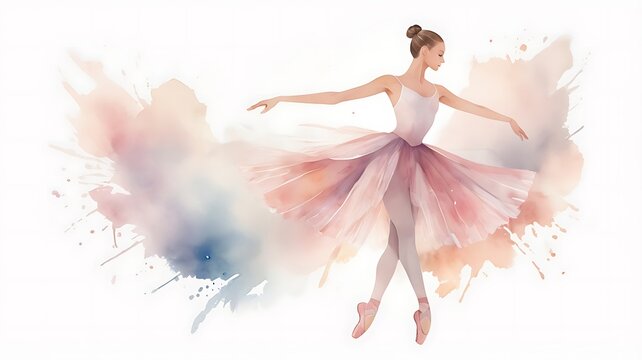 Fototapeta Delicate ballerina watercolor painting