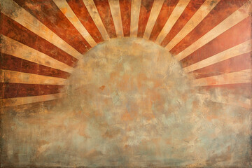 A rustic sunburst background with shades of tan, copper, and sepia, featuring rough, hand-painted edges. The background has a worn, distressed texture, evoking a vintage western feel.