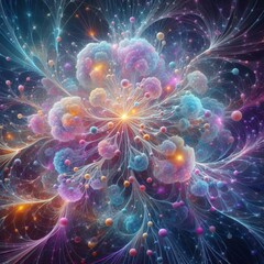 Obraz premium Nexus Bloom Interconnected blossoming forms in shimmering irides