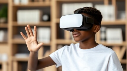 Black Boy Using VR Headset, Experiencing Immersive Virtual Reality