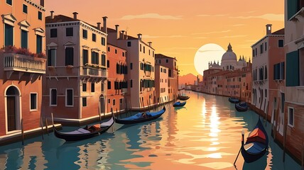 Obraz premium Detailed depiction of a Venetian canal in sunlight