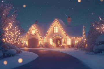 Fototapeta premium Illustration of neigbourhood during christmas