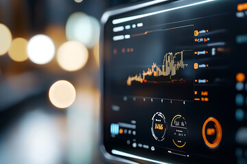 Virtual finance display neon hologram of cashless transactions futuristic tech environment business insights
