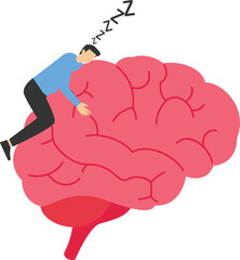 The brain is ineffective. Businesswoman sleeping on brain. Vector

