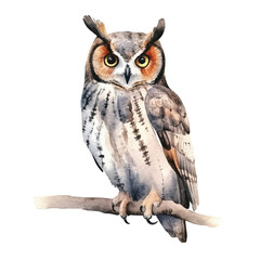 watercolor Scops Owl isolated white background