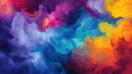 Fototapeta premium A vibrant, abstract explosion of colors blending seamlessly, reminiscent of a cosmic nebula or dreamlike landscape.