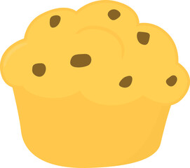 Delicious chocolate chip muffin cake Vector cartoon illustration of sweet cupcake dessert, tasty confectionery, vanilla cake pie. Pastry icon Png sticker to use in templates, social network design