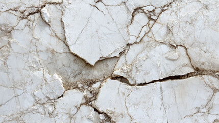Cracked white marble surface with intricate veins and textures revealing natural patterns