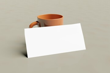 Mock up. Paper sheet next to a cup. 3D Render