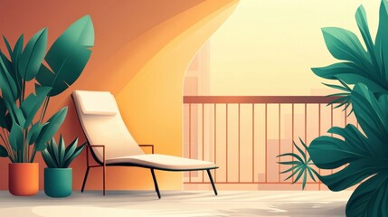 Cozy Balcony Lounge with Vibrant Plants and Chair