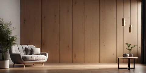 Interior background of room with stucco wall and vase with branch 3d rendering