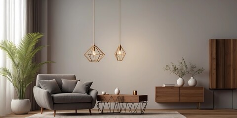 Interior background of room with stucco wall and vase with branch 3d rendering