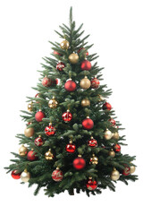 Obraz premium Decorated Christmas tree with red and gold ornaments