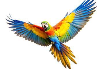 flying parrot isolated on white background as transparent. PNG. AI GENERATED.