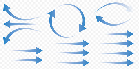 Set of blue arrows showing cold air conditioner direction. Isolated on transparent background element. eps 10.
