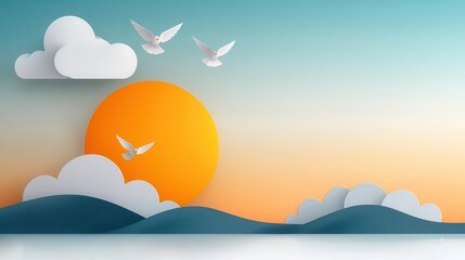 Breathtaking sunset over a majestic mountain landscape with a serene minimalist cloudy sky in warm vibrant colors  This tranquil awe inspiring natural scene evokes a sense of wonder