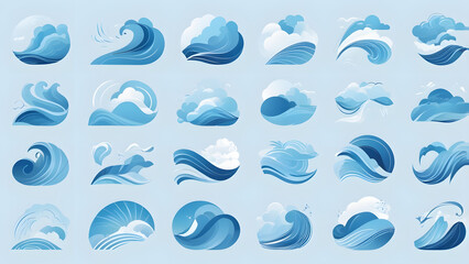 Fototapeta premium Wind Icon Set: Curved wind streaks in soft blue tones for weather-related designs