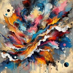 Abstract Expressionism Ripped paper featuring bold colors and ab