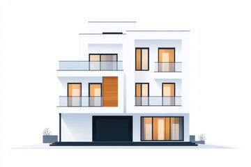 Modern minimalist house design with large windows and a sleek facade. isolated on white background.