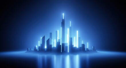 Fototapeta premium Futuristic cityscape with glowing blue skyscrapers at night