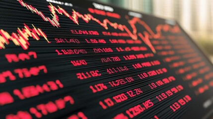 Fototapeta premium Digital screen showing fluctuating stock prices due to economic risk impacts