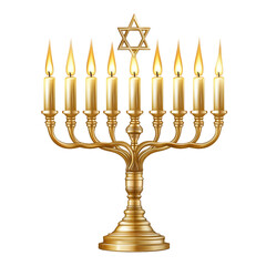 Fototapeta premium Star of David on Top of a Golden Menorah with Nine Candles Lit, Representing Hanukkah Celebration, Simple Clipart Style, Vector Illustration for Jewish Holiday Decoration.