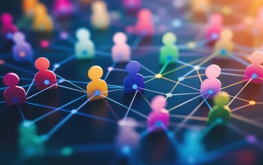 A set of colorful paper people icons connected by thin blue lines, showcasing a network connection in a social media context. 