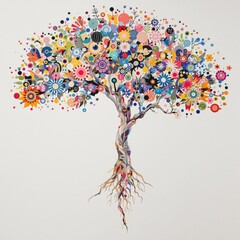 Abstract collage artwork of a tree of life with mixed media elements and textured layers, Collage, nature, artwork, mixed media, artistic