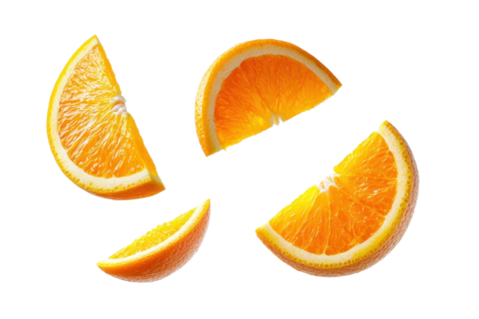 Fresh orange slices arranged creatively on a clean background. transparent background.