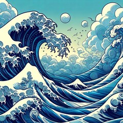 Anime style ocean waves Stylized exaggerated currents with dynam