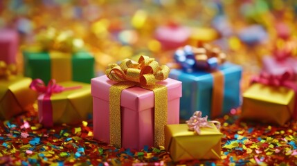 Colorful Gift Boxes Surrounded By Festive Confetti